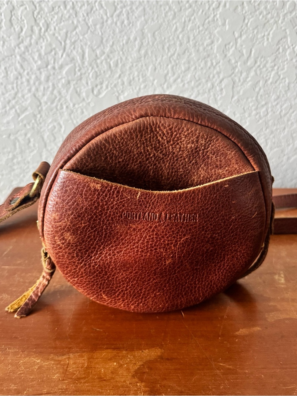 Portland Leather Nutmeg Leather Circle Crossbody Bag